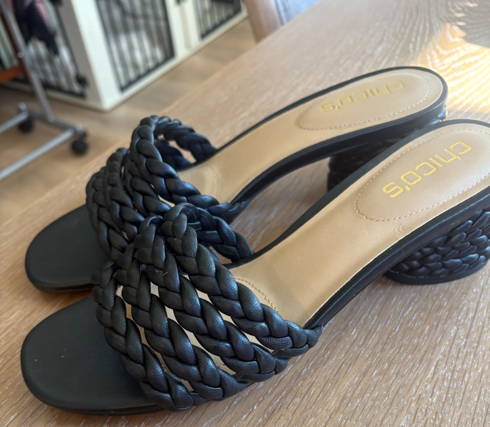 Chico's Black Willow Braided Slide Sandals Block Heel Women's Size 8M